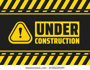 under construction Industrial caution warning Sign background or banner with black and yellow stripes.