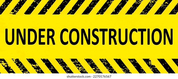 Under construction industrial yellow and black sign, vector illustration.