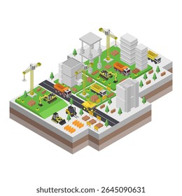 Under construction isometric on white background