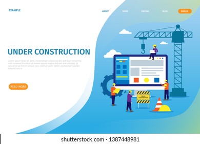 Under construction landing page. professional team working on the project with teamwork. under construction can be used for websites, landing pages, UI, mobile applications, posters, baners