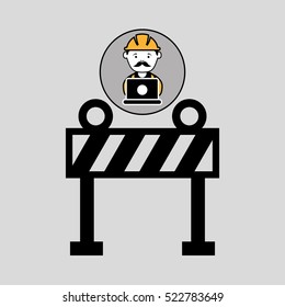 under construction laptop worker barrier vector illustration eps 10