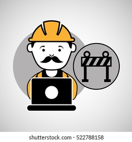 under construction laptop worker barrier vector illustration eps 10
