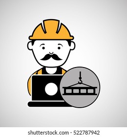 under construction laptop worker crane vector illustration eps 10