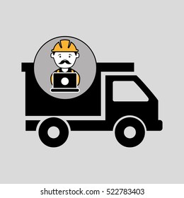 under construction laptop worker dump truck vector illustration eps 10