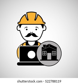 under construction laptop worker house vector illustration eps 10