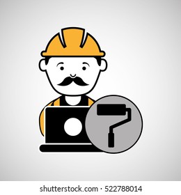 under construction laptop worker paint roller vector illustration eps 10