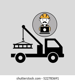 under construction laptop worker tow car vector illustration eps 10
