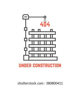 under construction like server error. concept of page not found info, cityscape, machine, apartment, engineer, growth build. flat style trend modern logo design vector illustration on white background