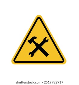 under construction at a location, wrench and lung on the yellow triangle sign. Suitable for posters and web icons