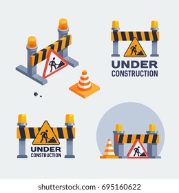 Under Construction Logos Set, Islated Vector Badges Illustrations. Design For Stickers, Logo, Web And Mobile App.