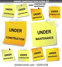 Under construction and under maintenance yellow paper vector set