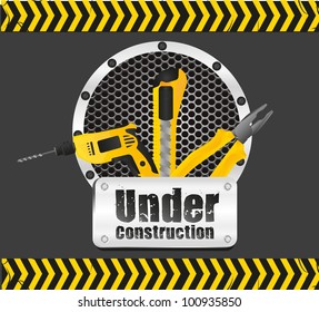 under construction on black background with yellow stripes