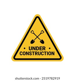 En construcción en un edificio, palas cruzadas en un signo de triángulo amarillo. Adecuado para carteles e iconos web