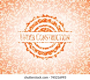 Under Construction orange mosaic emblem with background