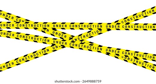 Under construction page. Caution yellow tape construct warning line background sign web page security caution in eps 10.