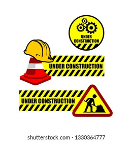 
under construction panel cone helmet works vector