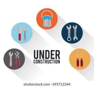 under construction poster tools repair build shadow icons