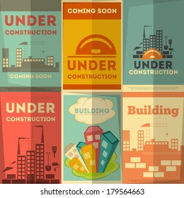 Under Construction Posters Design in Retro Flat Style. Vector Illustration.