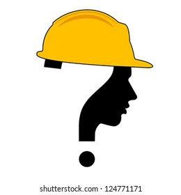 under construction with question mark human head symbol, vector