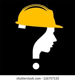 under construction with question mark human head symbol, vector