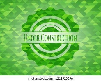 Under Construction realistic green emblem. Mosaic background