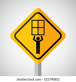 under construction road sign man hold window vector illustration eps 10