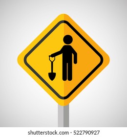 under construction road sign man and shovel vector illustration eps 10