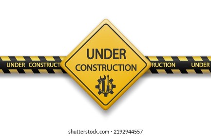 Under Construction Road Sign Or Website Repair. Isolated On White Background. Vector Illustration