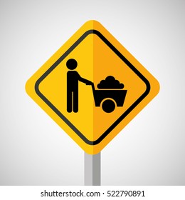 under construction road sign wheelbarrow vector illustration eps 10