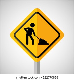 Under Construction Road Sign Worker Vector Illustration Eps 10