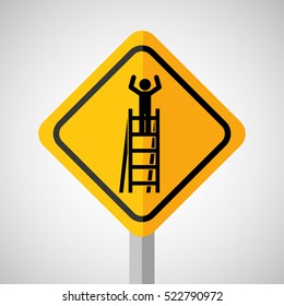 under construction road sign worker on stair vector illustration eps 10