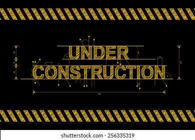Under construction road sign in yellow on black with stripes