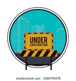 under construction scene with fence vector illustration design