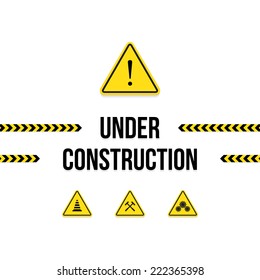 Under construction, set of warning signs, vector illustration