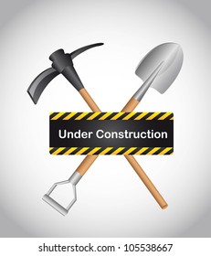 under construction with shovel over gray background. vector