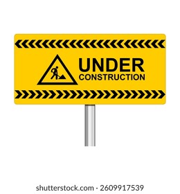 Under construction Sign board on white background