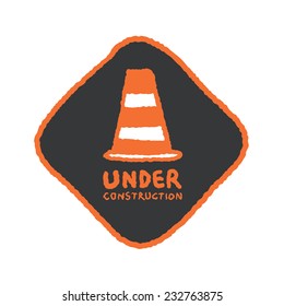 Under construction sign in cartoon style, freehand drawing vector Illustration