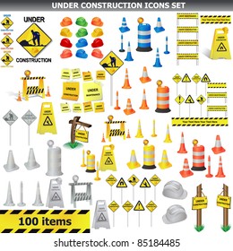 Under Construction Sign Collection. Around 100 object, icon isolated on white VECTOR