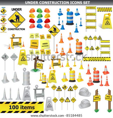 Under Construction Sign Collection. Around 100 object, icon isolated on white VECTOR