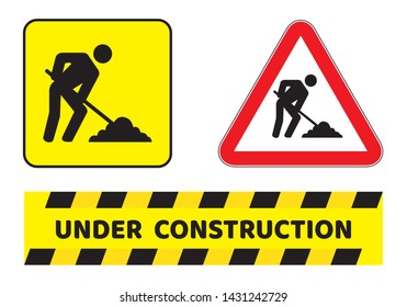Under construction sign collection drawing by illustration