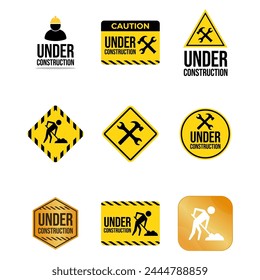 Under construction sign collection drawing isolated on white background.
