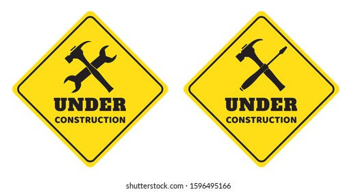 Under construction sign collection on yellow background drawing by illustration