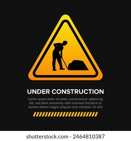 Under Construction Sign Flat Vector Design on Black Background