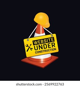 Under construction sign hanging on traffic safety cone