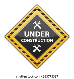 Under construction sign with icon of hammer and wrench, vector eps10 illustration