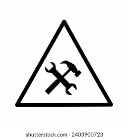 Under construction sign isolated on white. Black and white sign