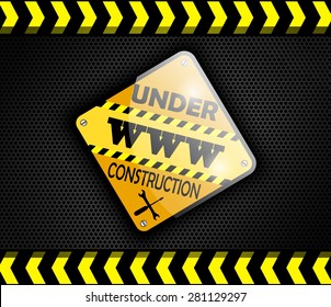 Under construction sign on background black. Vector