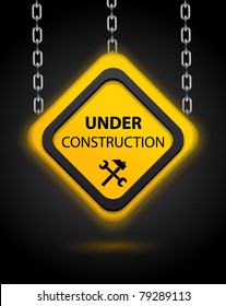 Under construction sign on chain-vector