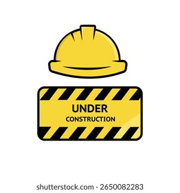 Under Construction Sign with Safety Helmet Vector Illustration
