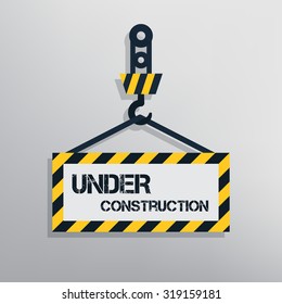 Under construction sign. Warning message for website. Flat design vector illustration.